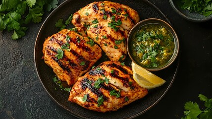 A sizzling hot plate of Tandoori Chicken, marinated in yogurt and spices, grilled to perfection, served with mint chutney and lemon wedges