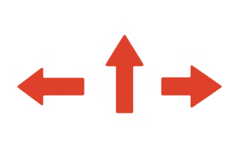 Red arrow icons pointing left, right, and up, showing direction, choice, navigation, and decision on a transparent background