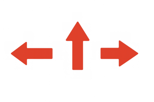 Red arrow icons pointing left, right, and up, showing direction, choice, navigation, and decision on a transparent background