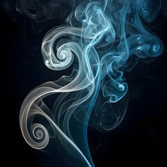 Light Blue and Beige Smoke Effect: Abstract Curves on Dark Background for Modern Designs