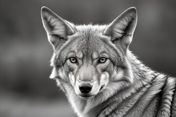 Fototapeta premium Wolf im Porträt mit intensiven Augen in Schwarz-Weiß