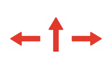 Red arrows showing direction, choice, navigation, and decision for an uncertain future path