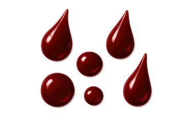 Obraz premium Blood drops set, shiny red liquid droplets depicting donation, science, and health on transparent background