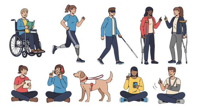 Diverse individuals with disabilities engaging in daily activities, showcasing inclusivity and accessibility in society