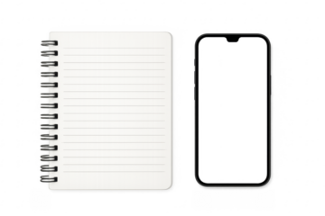 Lined notebook and transparent smartphone template