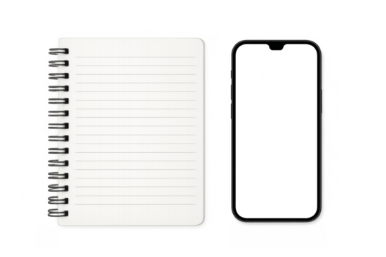 Lined notebook and transparent smartphone template