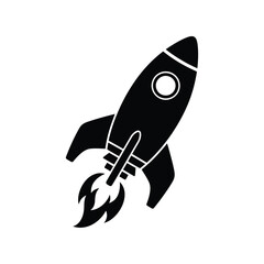 Black rocket ship with flames on white background spaceship 1