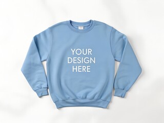 Fototapeta premium Blank light blue crewneck sweatshirt mockup with customizable design space