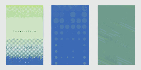 Abstract textured backgrounds with subtle gradients and geometric patterns in green and blue hues