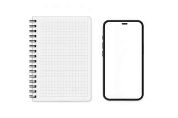 Smartphone mockup showing blank screen next to notepad