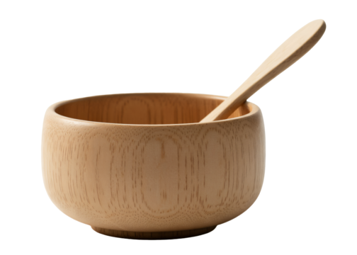 Simple wooden bowl with matching spoon, Empty handmade wooden bowl for kitchen use