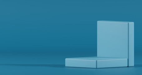 Minimalist 3D geometric podium in soft blue on monochrome blue — clean, modern stage ideal for product mockups, presentations, or abstract design concepts.
