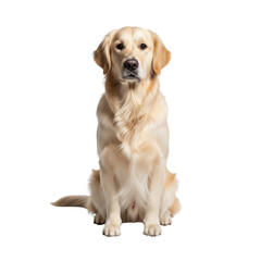 Golden retriever dog sitting isolated on transparent background looking at the camera