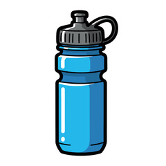Vector art of blue reusable water bottle with a black cap and loop