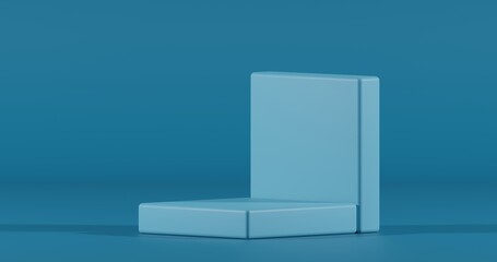 Minimalist 3D geometric podiums in soft blue on monochrome blue — clean, modern stage ideal for product mockups, presentations, or abstract design concepts.