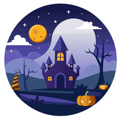 halloween house with moon