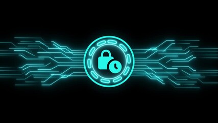 Animated cyber security lock shield icon on digital circuit board background, symbolizing data protection and network safety in a modern technological landscape - Powered by Adobe