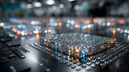 Advanced Microchip Technology: Close-up of Processor on Circuit Board