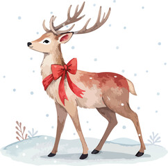 Watercolor Reindeer Christmas Illustration – Festive Holiday Vector Art