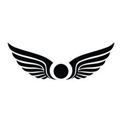Stylized black wings spread outwards from a central circle
