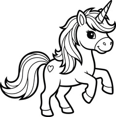 Cute Cartoon Unicorn Outline for Coloring Book