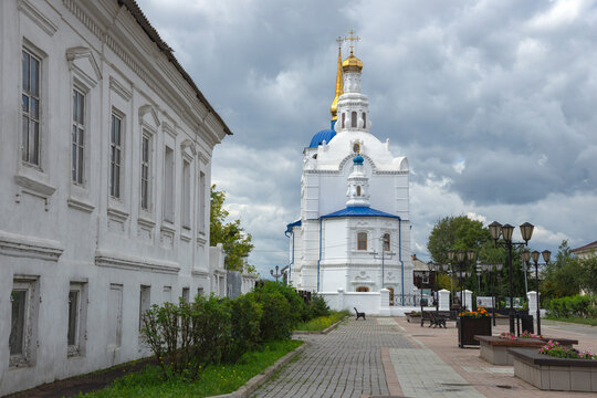 View of the ancient St. Odigitrievsky Cathedral from Sobornaya Street. Ulan-Ude, Buryatia