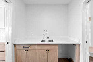 White kitchen with a sink and cabinets