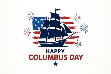 Happy columbus day illustration with sailing ship and american flag