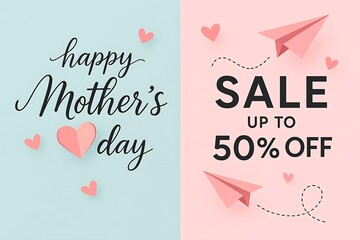 Happy mothers day sale up to 50 percent off with paper airplanes
