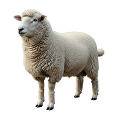 Full body shot of a sheep isolated on transparent background, standing in studio
