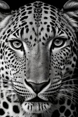 Fototapeta premium Realistische Schwarz-Weiß-Zeichnung eines Leoparden mit intensiven Augen