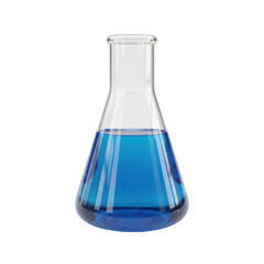 Erlenmeyer flask with blue liquid isolated on transparent background