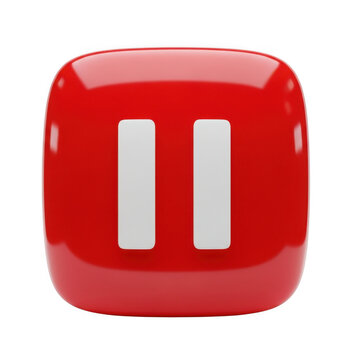 Red pause button isolated on transparent background