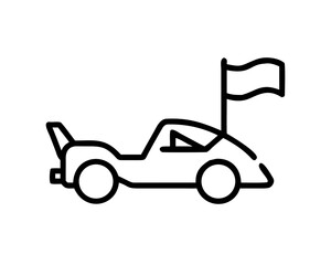 A sleek race car with a flag, ready to compete