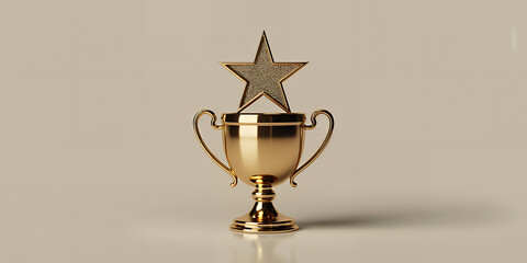 Golden trophy with star symbol of victory and success achievement concept