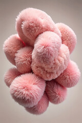 Pink fluffy abstract shapes, art background, cute wallpaper, fur, wool, fluff, 3D design, render