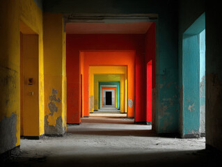 Exploring a corridor of lost memories symbolizing the journey through Alzheimer's disease and fading connections