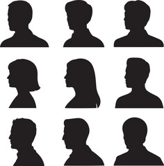 Silhouetted Head Profiles Anonymous Person Face Portrait Human Shape Series Set