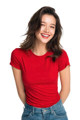 Fototapeta premium PNG Smiling woman in red shirt.