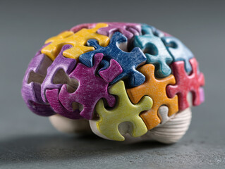 Symbolic representation of Alzheimer's disease using colorful puzzle pieces with several missing, highlighting the complexity of memory loss