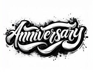 Happy Anniversary Typography Sketch Design – Hand-Drawn Lettering Illustration with Romantic Doodle and Celebration Elements