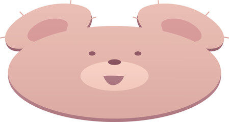 A cute brown children's rug in the shape of a bear's head, with ears and eyes.