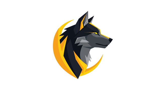 Stylized wolf head logo with golden crescent accent, depicted in profile against a clean white background, showcasing a modern and fierce design.
