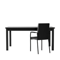 Fototapeta premium PNG of A sleek black desk and chair set, exuding a modern and minimalist design aesthetic.