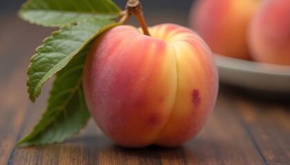 Ripe Peach on Wooden Surface with Natural Light