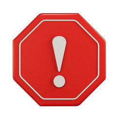 Front view of Octagon Shape Caution or alert 3d icon on transparent background.