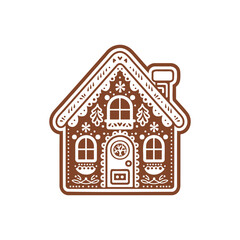 Gingerbread house. Christmas cookie illustration. Gingerbread house for Christmas decorations, greeting cards, holiday invitations, digital art, and winter-themed projects