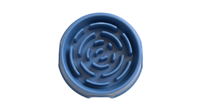 Top View Action of Blue Slow Feeder Bowl, Pet Accessory, White Background, Photo, Realistic Concept - Powered by Adobe