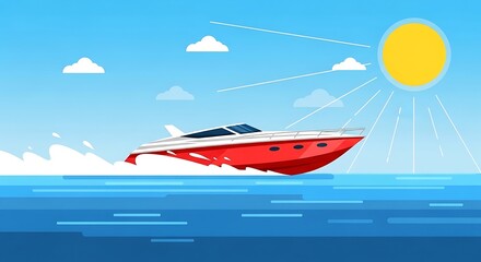 Fototapeta premium Red speedboat sunny ocean cruise.