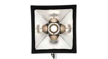 Studio softbox lighting equipment providing diffused light for professional photography and videography in a controlled environment setting